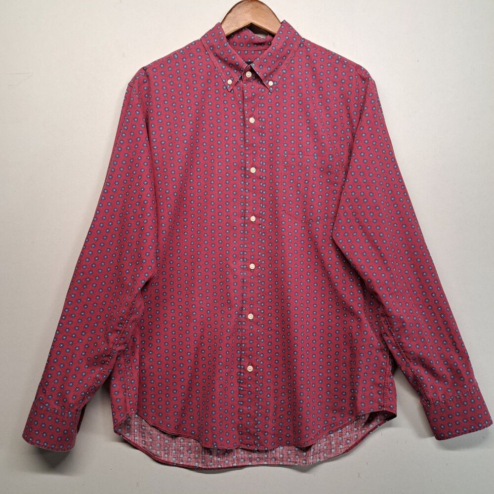J. Crew Long Sleeve Button Down Shirt Mens Large Red Floral Medallion Print